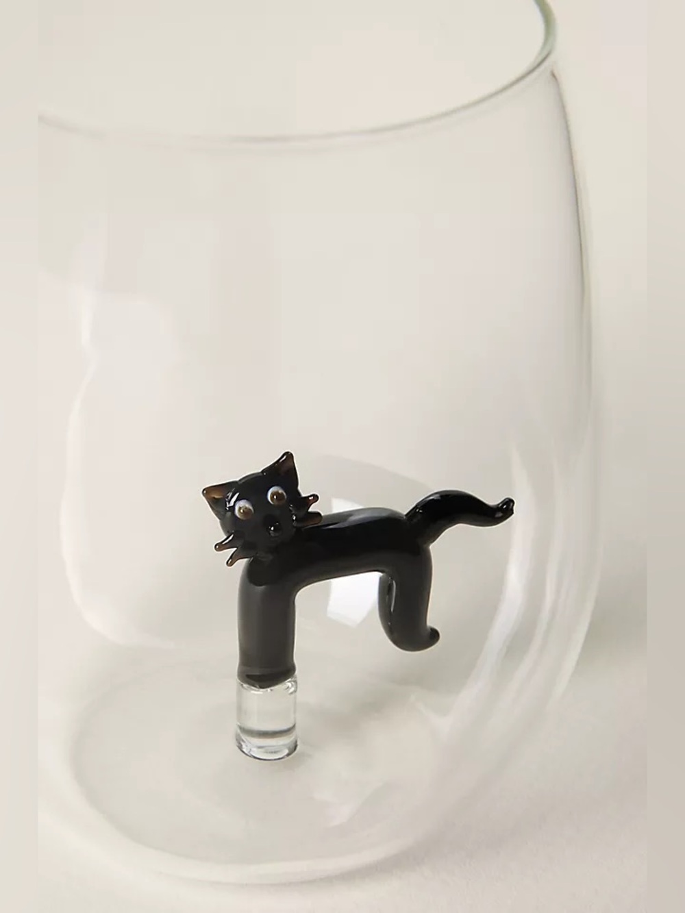 NWOT Anthropologie Eerie Stemless Wine Glass Black Cat Set of 2